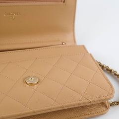 Chanel Caviar Wallet On Chain WOC Beige Microchip
