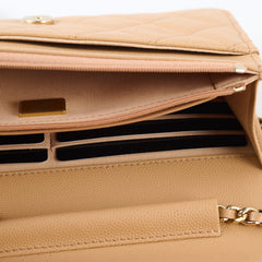 Chanel Caviar Wallet On Chain WOC Beige Microchip