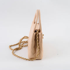 Chanel Mini Kelly Shiny Calfskin Shopper Tote Beige Microchip