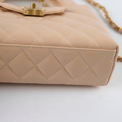 Chanel Mini Kelly Shiny Calfskin Shopper Tote Beige Microchip