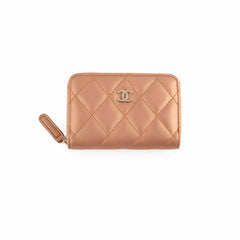 Chanel Lambskin Zip Around Mettalic Coin Purse Caramel