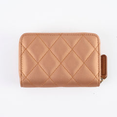 Chanel Lambskin Zip Around Mettalic Coin Purse Caramel