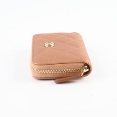 Chanel Lambskin Zip Around Mettalic Coin Purse Caramel