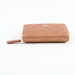 Chanel Lambskin Zip Around Mettalic Coin Purse Caramel