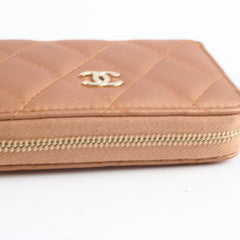 Chanel Lambskin Zip Around Mettalic Coin Purse Caramel