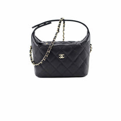 Chanel 25C Quilted Caviar Hobo Clutch with Chain Black