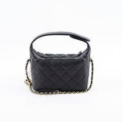 Chanel 25C Quilted Caviar Hobo Clutch with Chain Black