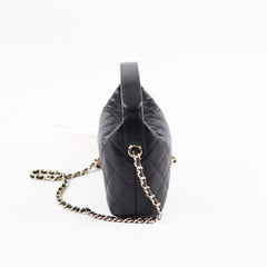 Chanel 25C Quilted Caviar Hobo Clutch with Chain Black