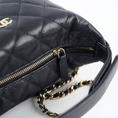 Chanel 25C Quilted Caviar Hobo Clutch with Chain Black