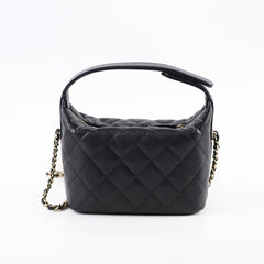 Chanel 25C Quilted Caviar Hobo Clutch with Chain Black