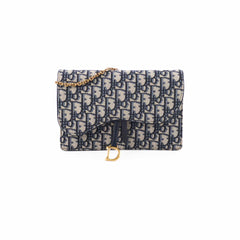 Dior Medium Saddle Pouch with Chain Navy Oblique