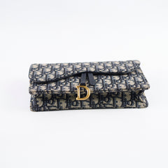 Dior Medium Saddle Pouch with Chain Navy Oblique