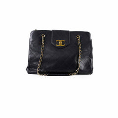 Chanel Vintage Supermodel Quilted Lambskin Black Tote 24K Gold