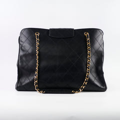 Chanel Vintage Supermodel Quilted Lambskin Black Tote 24K Gold