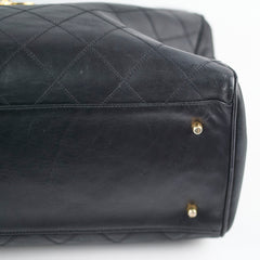 Chanel Vintage Supermodel Quilted Lambskin Black Tote 24K Gold