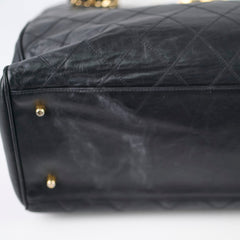 Chanel Vintage Supermodel Quilted Lambskin Black Tote 24K Gold