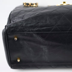Chanel Vintage Supermodel Quilted Lambskin Black Tote 24K Gold