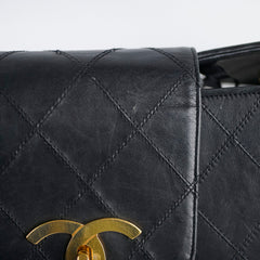 Chanel Vintage Supermodel Quilted Lambskin Black Tote 24K Gold