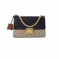 Gucci GG Supreme Padlock Medium Shoulder Bag Black/Brown