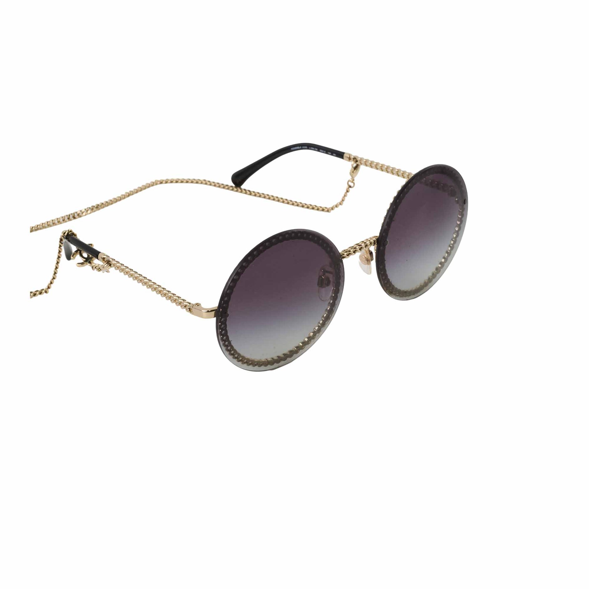 CHANEL Round Chain Sunglasses 4245 Gold Black w/ Chain Strap & Case AUTHENTIC Chanel Round Chain Sunglasses 4245 Gold 1744822 – FASHIONPHILE main image 3