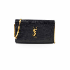 Saint Laurent Croc Embossed Wallet on Chain