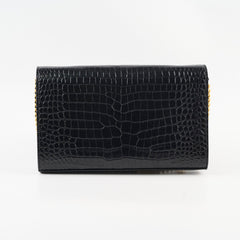 Saint Laurent Croc Embossed Wallet on Chain