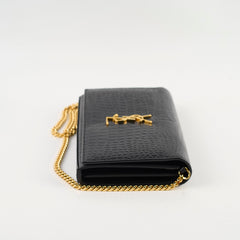 Saint Laurent Croc Embossed Wallet on Chain