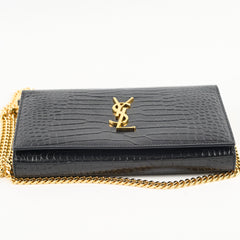 Saint Laurent Croc Embossed Wallet on Chain