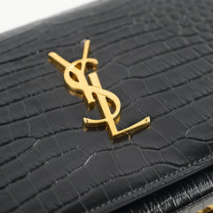 Saint Laurent Croc Embossed Wallet on Chain