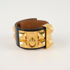 Hermes Collier De Chien T2 Croc Black Bracelet