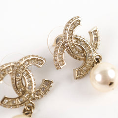 Chanel CC Pearl Drop Earrings Light Gold Costume Jewellery