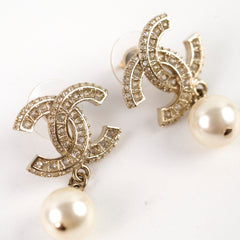 Chanel CC Pearl Drop Earrings Light Gold Costume Jewellery