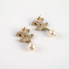 Chanel CC Pearl Drop Earrings Light Gold Costume Jewellery
