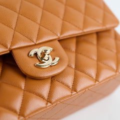 Chanel Medium Classic Flap Caramel Brown Caviar Light Gold HW