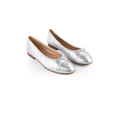Chanel Ballet Flats Shoes Silver Metallic Size 38