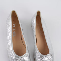 Chanel Ballet Flats Shoes Silver Metallic Size 38