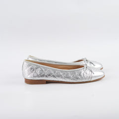 Chanel Ballet Flats Shoes Silver Metallic Size 38