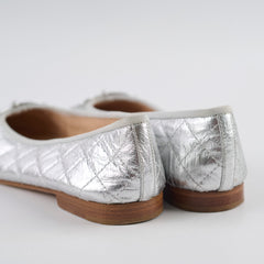 Chanel Ballet Flats Shoes Silver Metallic Size 38