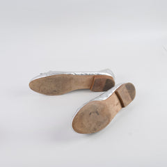 Chanel Ballet Flats Shoes Silver Metallic Size 38