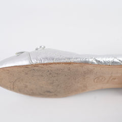 Chanel Ballet Flats Shoes Silver Metallic Size 38