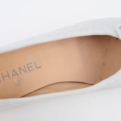 Chanel Ballet Flats Shoes Silver Metallic Size 38