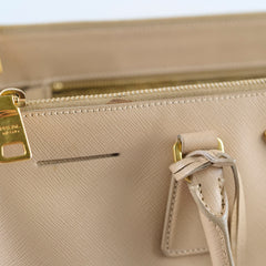 Prada Large Saffiano Double Zip Galleria Bag Beige