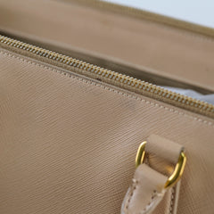 Prada Large Saffiano Double Zip Galleria Bag Beige