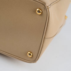 Prada Large Saffiano Double Zip Galleria Bag Beige