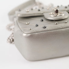 Chanel Silver Pearl Chevron Mini Flap