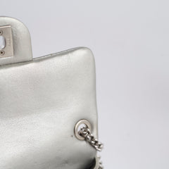 Chanel Silver Pearl Chevron Mini Flap