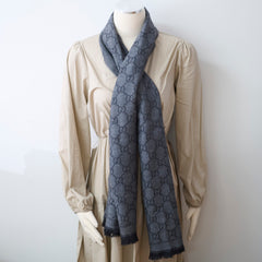 Gucci Grey Wool Scarf GG Monogram