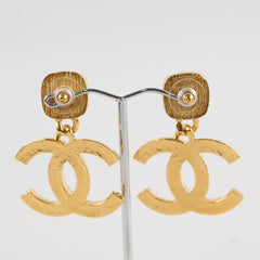 Chanel Faux Pearl Resin Gold CC Drop Earrings
