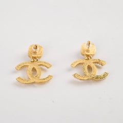 Chanel Faux Pearl Resin Gold CC Drop Earrings