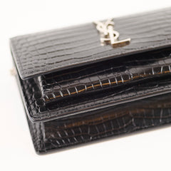 Saint Laurent Mini Sunset Black Crocodile Embossed Leather